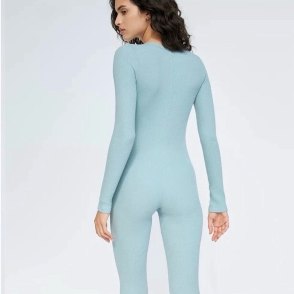 Aritzia Light Blue Long-Sleeve Ribbed Jumpsuit